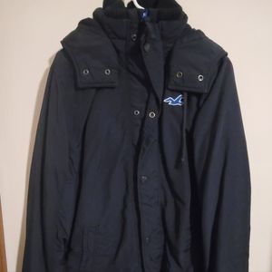 Black Men's Hollister XL Winter Coat with Blue zipper